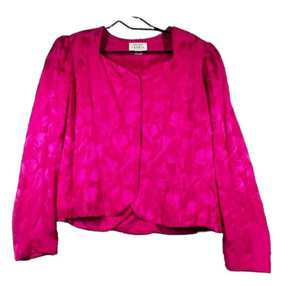 Adrianna Papell Women's SZ 10 Top Pink  100%‎ Silk Floral Print LS Button-Up